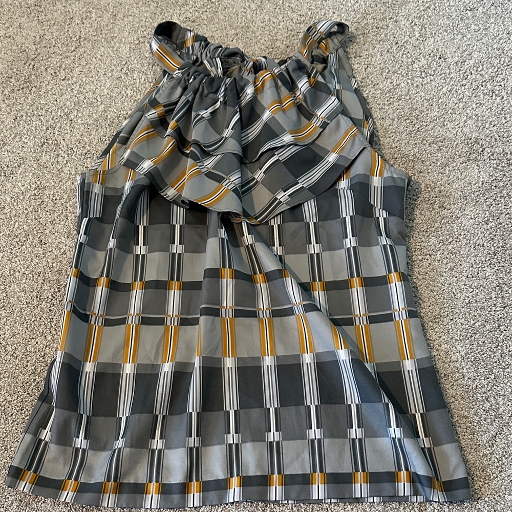 Banana Republic Gray and Yellow Plaid Top